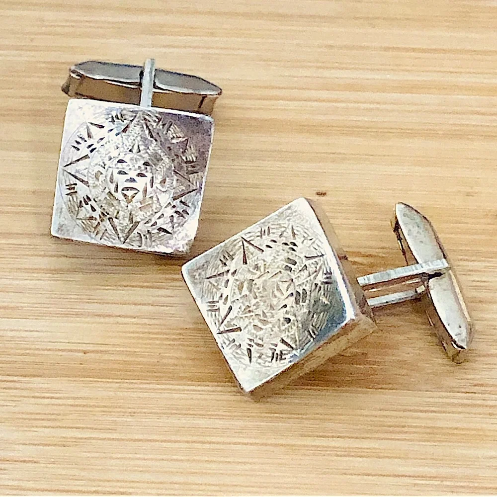 $36 Signed Vintage Estate Cufflinks Marked Temcha Bell 925 HECHO EN MEXICO